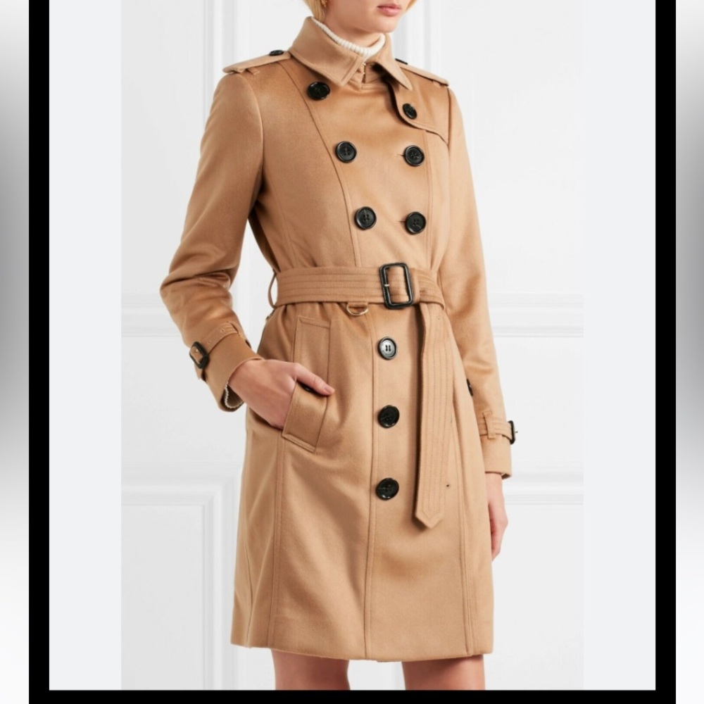 Burberry camel tan wool cashmere trench coat